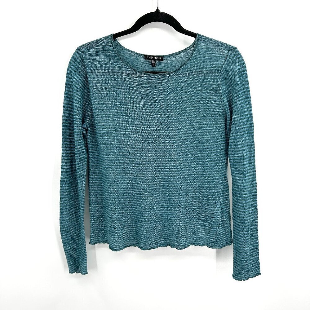 Eileen Fisher Teal Linen,Long Sleeve Top, Small. Like-New. SAME DAY SHIPPING! - Picture 2 of 6